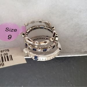 NWT UNIQUE WOMENS SWAROVSKI CRYSTALS 925 STERLING SILVER RINGS SET OF 3 SIZE 9